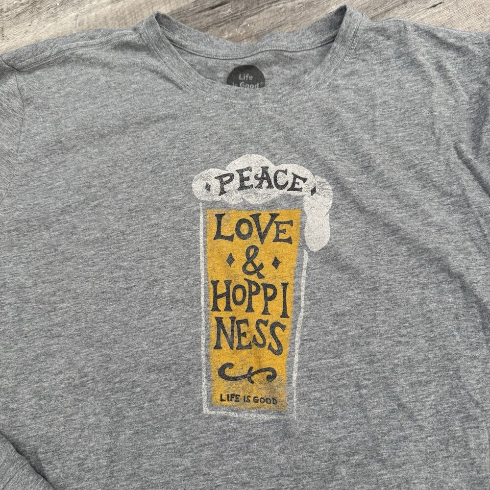 Life is Good T-Shirt Mens XL Gray Peace Love & Hoppiness Long Sleeve Crusher Tee - Picture 6 of 8